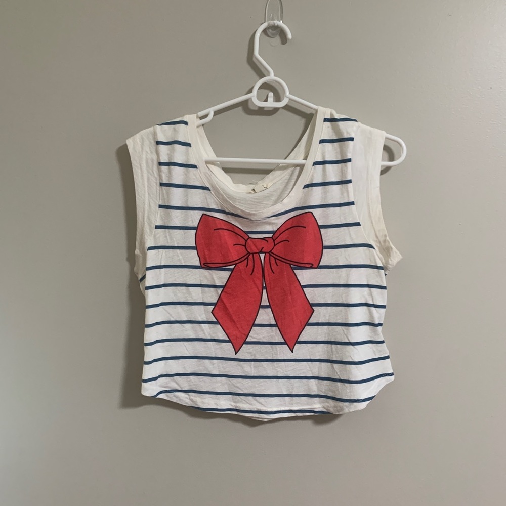 Crop Top Stripped Shirt With Bow